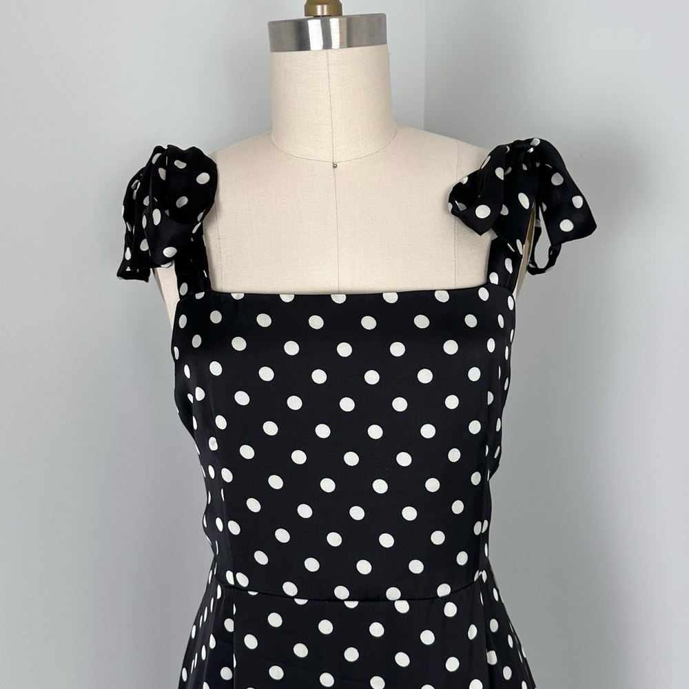 Aryah Polka Dot Retro Bow Detail Shoulder Square Neck MIDI Dress Size Me… - Picture 3 of 15